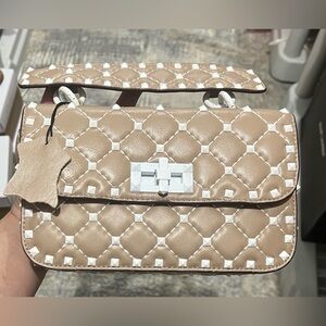 Studded Tan Faux Leather Handbag